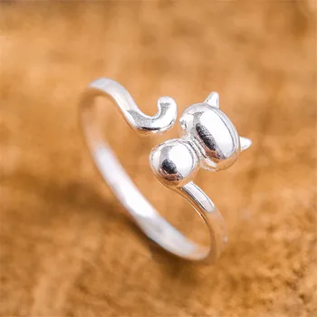 

Bijoux New Designer Silver Color Cat Rings For Women Adjustable Size Ring Party Gift Bridal Jewelry Anillos