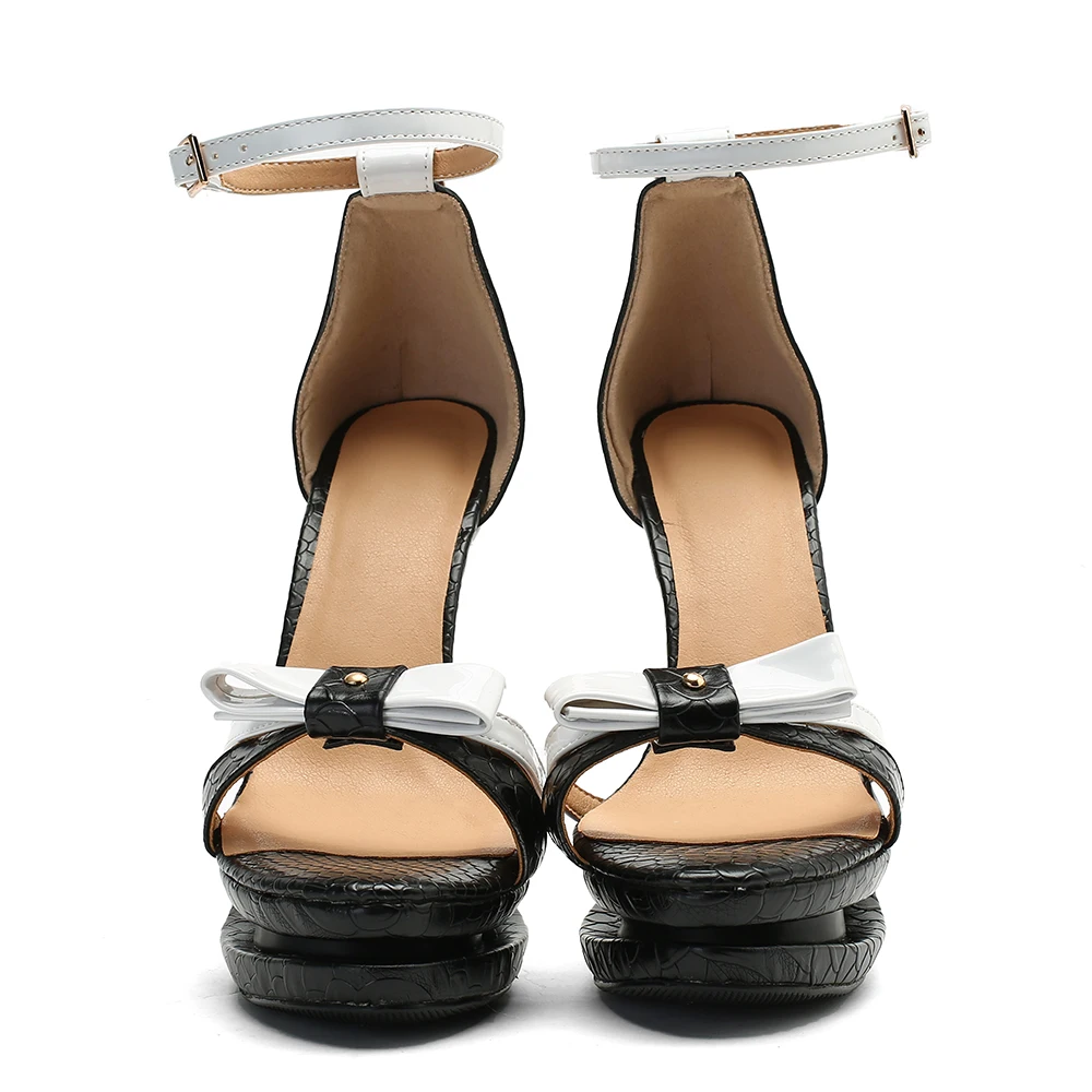 Оригинальное предназначение; женские босоножки на очень высоком каблуке и платформе; Босоножки с открытым носком и бантом-бабочкой; женская обувь на ремешке с пряжкой; большие размеры 15