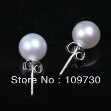 Ry00115 10 AAA БЕЛЫЙ 8 ММ ИСКУССТВЕННЫЙ ПРЕСНОЙ ВОДЫ ЖЕМЧУЖНОЕ СТАД СЕРЬГИ SILVER STICK