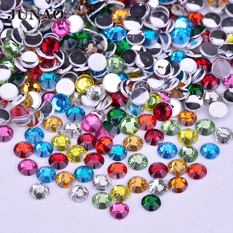 JUNAO 500pcs 3mm Mix Color Crystals Resin Nail Rhinestones Flaback