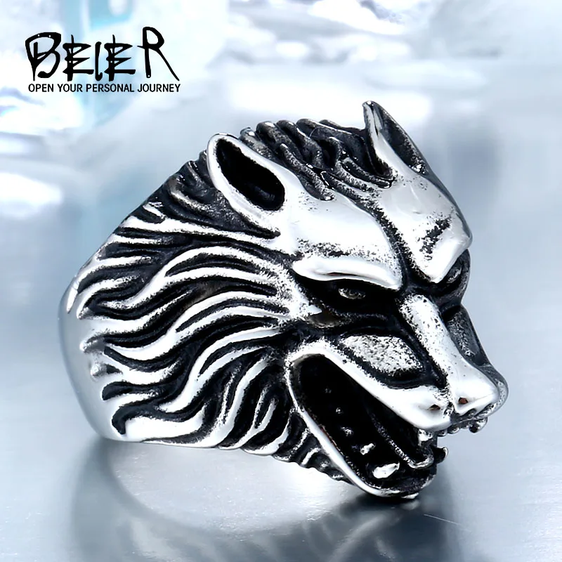 

BEIER PunkViking Cool stainless steel 3D Game Of Throne House Stark of Winterfell Wolf Man Ring christmas Amulet Jewelry BR8-075