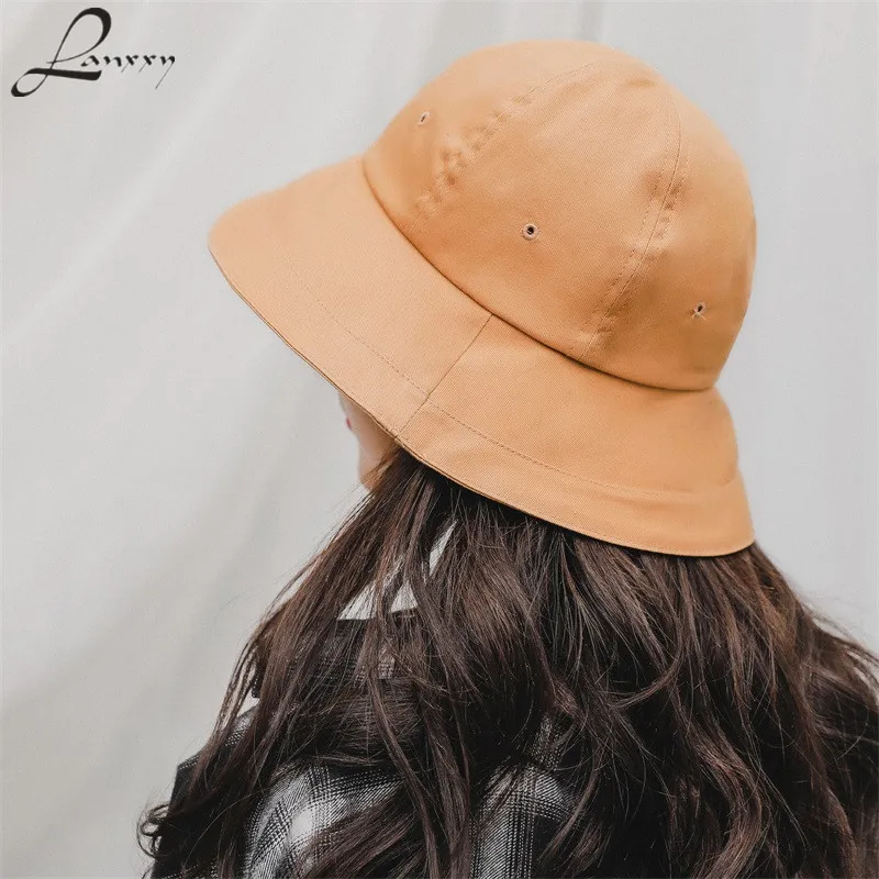 

Lanxxy Women Casual Solid Fishing Hat Summer Caps Beach Bucket Hats Cotton Panama