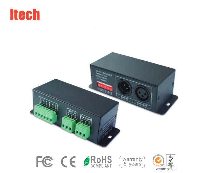 

DMX-SPI singnal Led Decoder LT-DMX-1809 support WS2811/2812,UCS1903/1909,TM1804/1809/1812 driving IC, for led strip lights