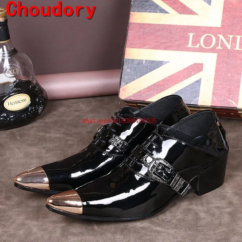 Pointed gold toe mens dress shoes business casual high heels fashion