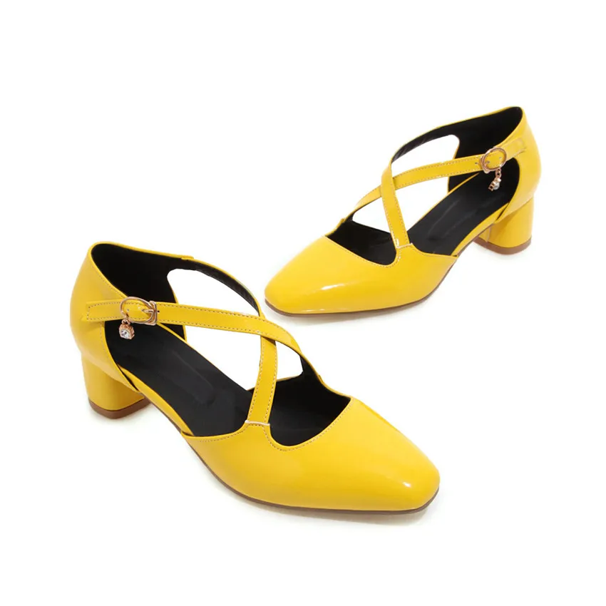 Женские туфли-лодочки на низком каблуке обувь на высоком каблуке Женская обувь для вечеринки, свадебные туфли каблук «рюмочка» размера плюс 32-40, 41, 42, 43, 44, 45, 46, 47, 48 - Цвет: Цвет: желтый