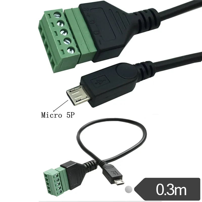 USB 2,0 Мужской Женский B Micro usb mini usb type-c до 5 Pin/Way Женский болт винтовой щит клеммы подключаемый кабель 0,3 м/30 см