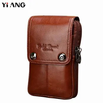 

YIANG Brand Fashion Men Waist Belt Bag Genuine Leather Casual Mini Men's Bag Purse Pouch Fanny Pack Business Style Phone Bags