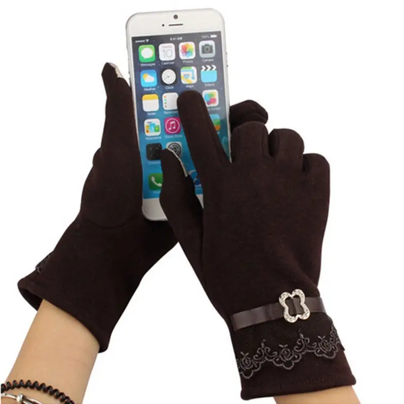 Горячая Распродажа, теплые зимние Бархатные перчатки из хлопка с сенсорным экраном, одна пара модных женских перчаток, 5 цветов, модный стиль - Цвет: Коричневый