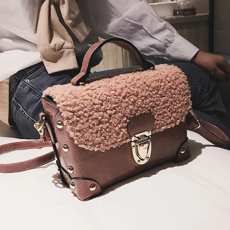 

WEIXIER Fashion Female Box Square bag 2018 High quality PU Leather Women's Designer Handbag Plush Shoulder Messenger bags NA-23