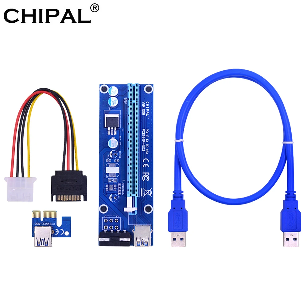Chipal ver006 pci-e riser cartão pci express pcie 1x a 16x adaptador 60cm usb 3.0 cabo 4pin alimentação para mineração bitcoin mineiro