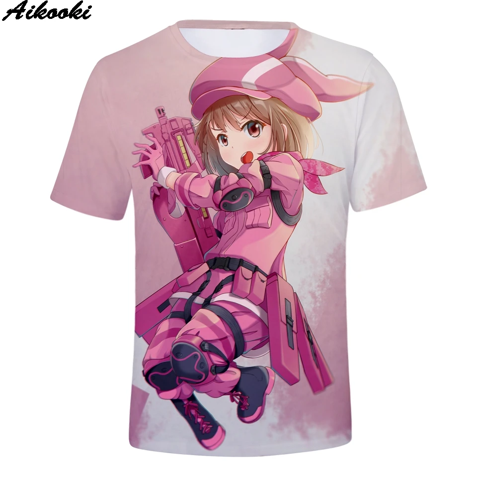 Aikooki/розовая футболка с изображением аниме меч онлайн Футболка Harajuku короткими