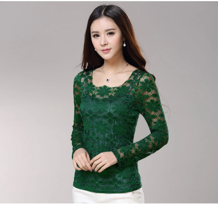 blouses & shirts Plus size S-5XL 2018 New fashion Women's Lace Crochet Blouses Shirts Long Sleeve Sexy Tops Women Lace Blouse camisa feminina long sleeve blouse