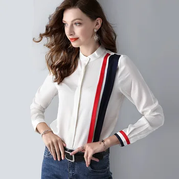 

silk floral blouse 5xl chiffon dames shirts casual bohemian women's blouses and tops ladies summer 2019 white Long Sleeves