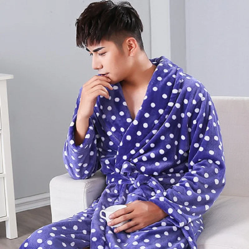 2020 New Mens Robes Robes Men Thick Nightgown Robe Sets Winter Long Sleeves Cute Coral Couple Oversize Big Gown Bathrobe S67 