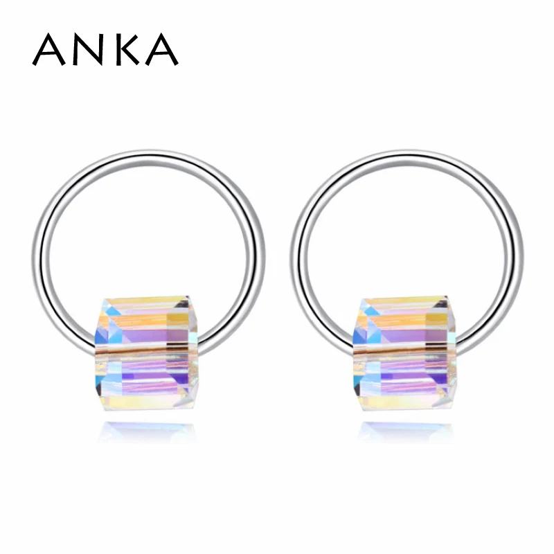 

ANKA cute round metal frame crystal stud earrings made with Crystal from Swarovski simple women earrings fashion jewelry 125319