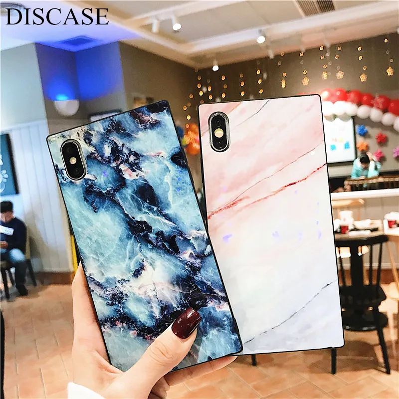 

DISCASE Square Marble Soft Shell Phone Case For iphone XR XS MAX 8 7 6 6s plus Case Fashion Glossy Simple Marble Back Case Cover