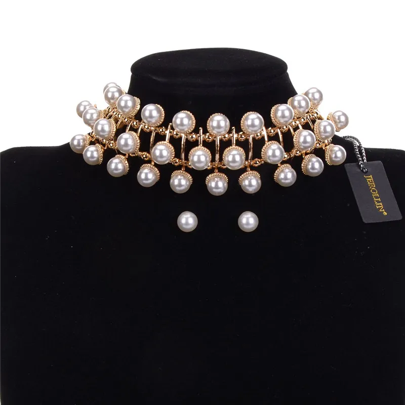 

JEROLLIN Peal Bridal Jewelry Sets Wedding Necklace Earring set For Brides Party Accessories Rhinestones Decoration Gift Women