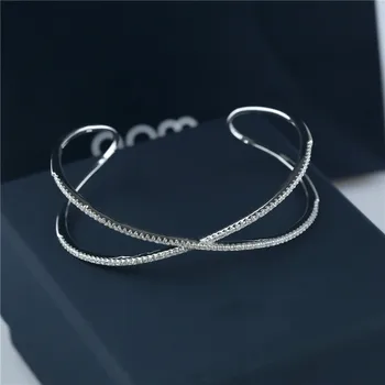 

AAA cubic zirconia simple X cross shaped open hand arm cuff charm bangles for women fashion accessories Endless Infinity