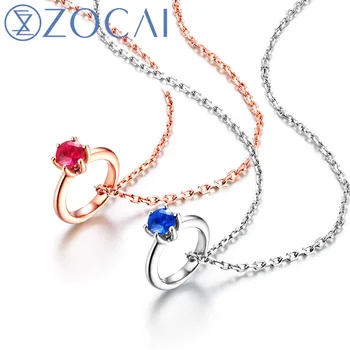 

ZOCAI Style choker Real 0.07 CT Certified H / SI Red Ruby Pendant 18K rose Gold (Au750) 925 Silver Chain D04895