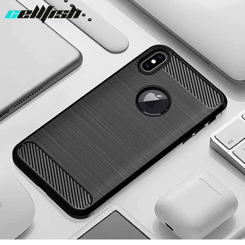 Противоударный чехол из углеродного волокна для телефона iPhone XS MAX XR мягкий