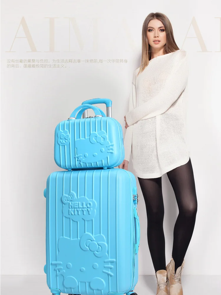 

Hello Kitty Luggage set 20 24 inch Trolley Travel bag+ 14 inch Cosmetic Case for female spinner valise bagages roulettes