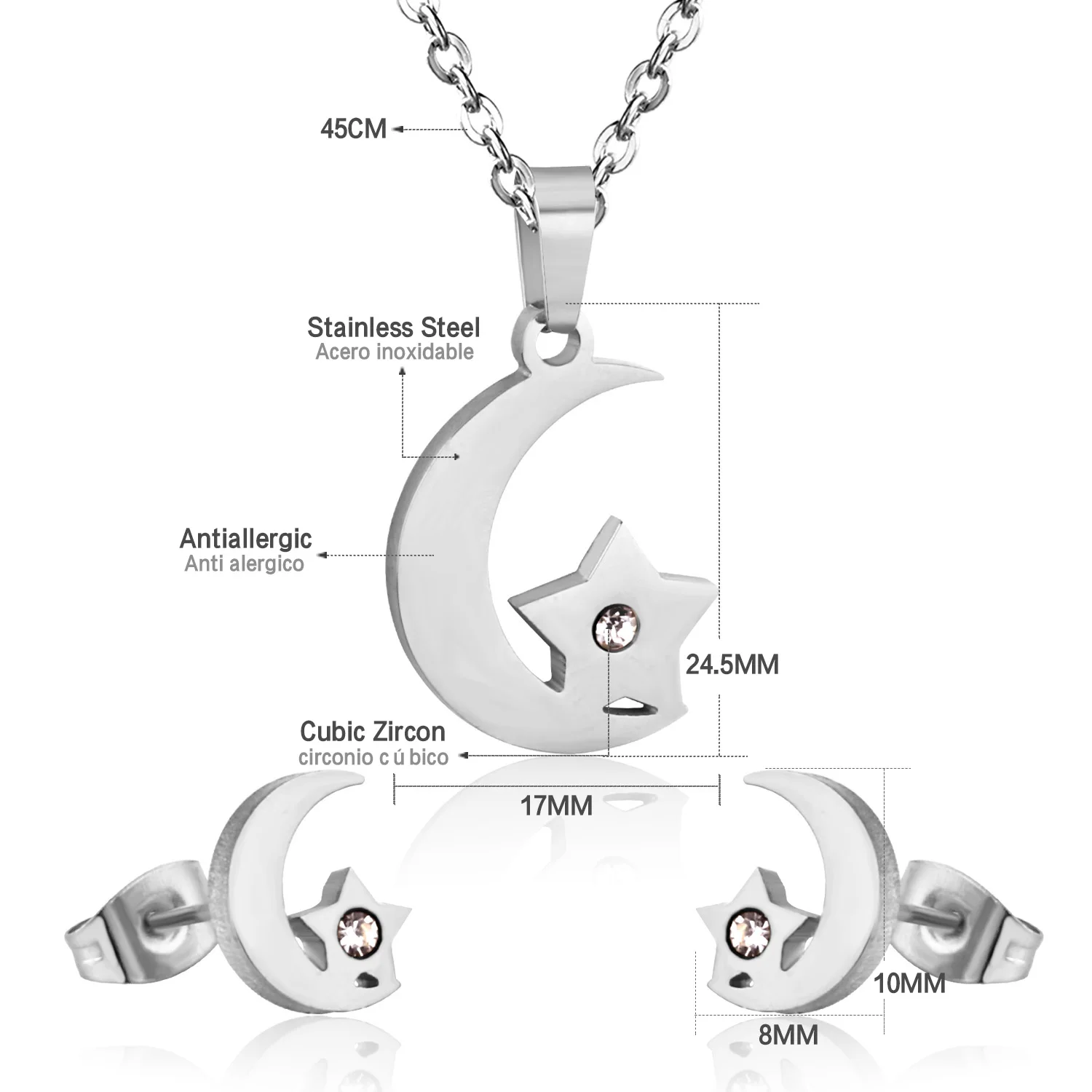 Роскошные серьги с Луной и звездой, наборы из нержавеющей стали, ювелирный набор для подарка на Рождество