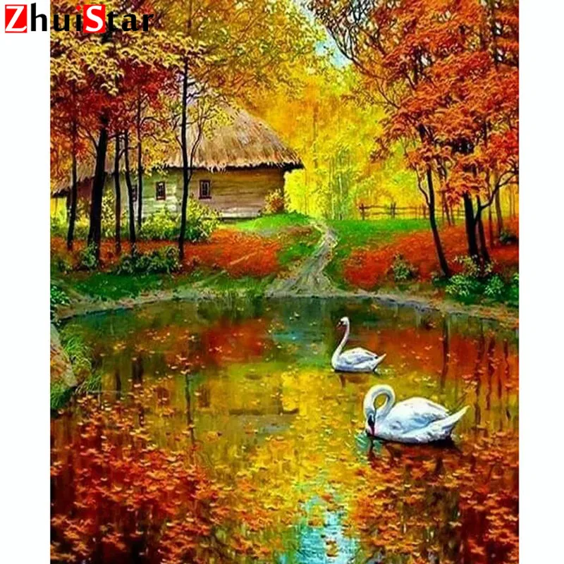 

5D DIY Diamond Painting Cross-stitch Geese In The River Crystal Needlework Full Diamond Embroidery Painting By Numbers XY1