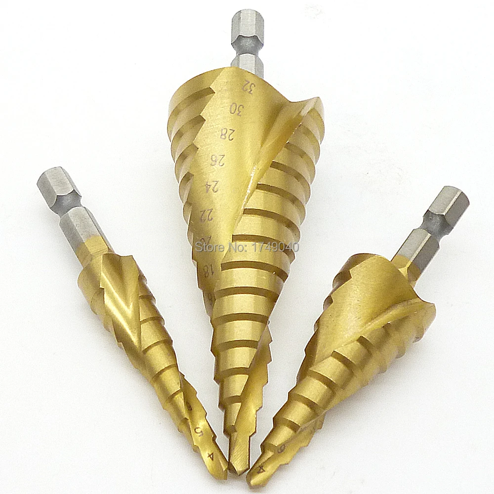 3pc Hss Spiral Groove Step Drill Bit 1/4" Hex Shank Reamer Reaming