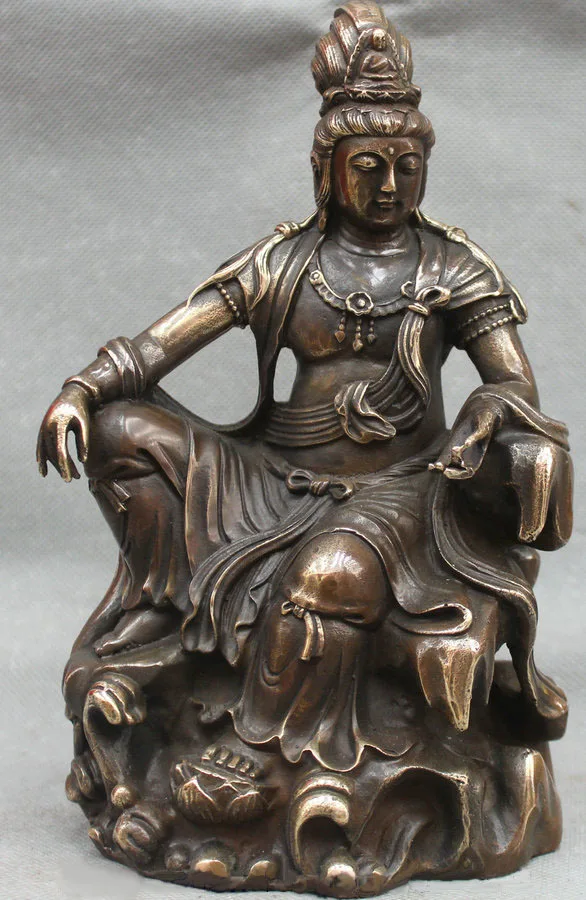 

China Chinese Fengshui Copper Seat Free Guan Yin Kwan-Yin Goddess Statue free shipping