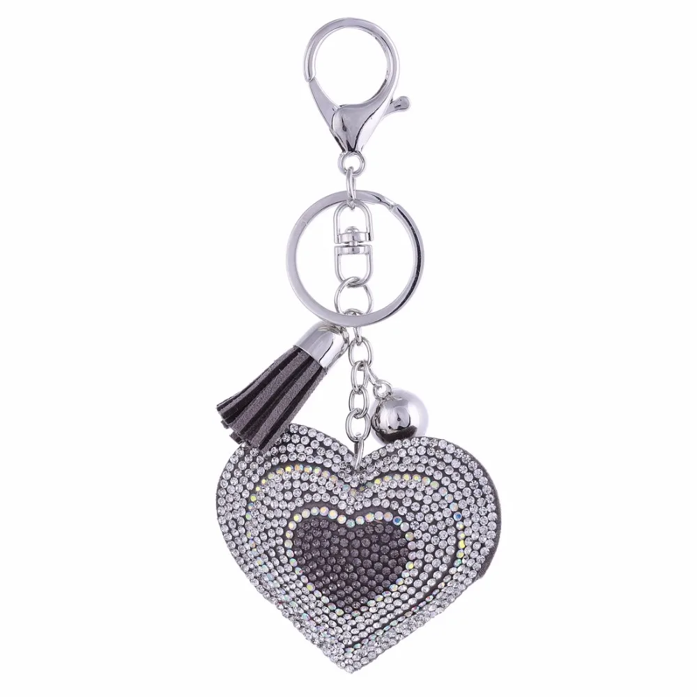 

Multi Colors Romantic Love Heart Pendant Key Chains For Women Rhinestone Inlaid Luxury Leather Tassel Beads Keyring Gift