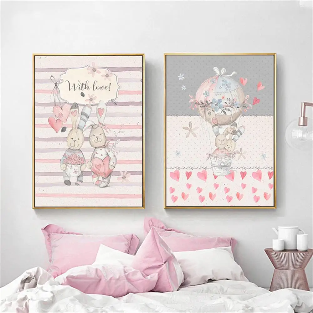 

Hand Draw Cartoon Rabbit Wall Art Canvas Posters and Print Canvas Painting Decorative Pictures Children Living Room Home Decor