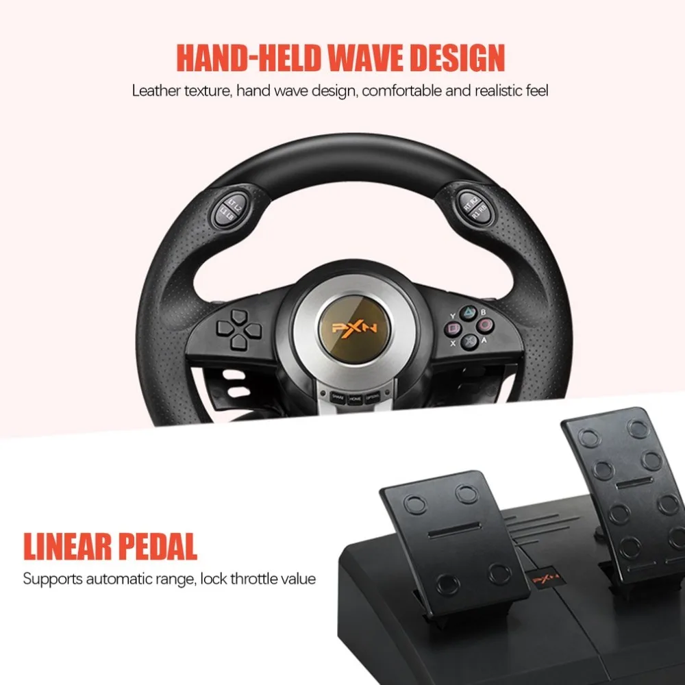 PXN V3II Racing Game Steering Wheel with Brake Pedal for PC/PS3/PS4/XBOX ONE/SWITCH