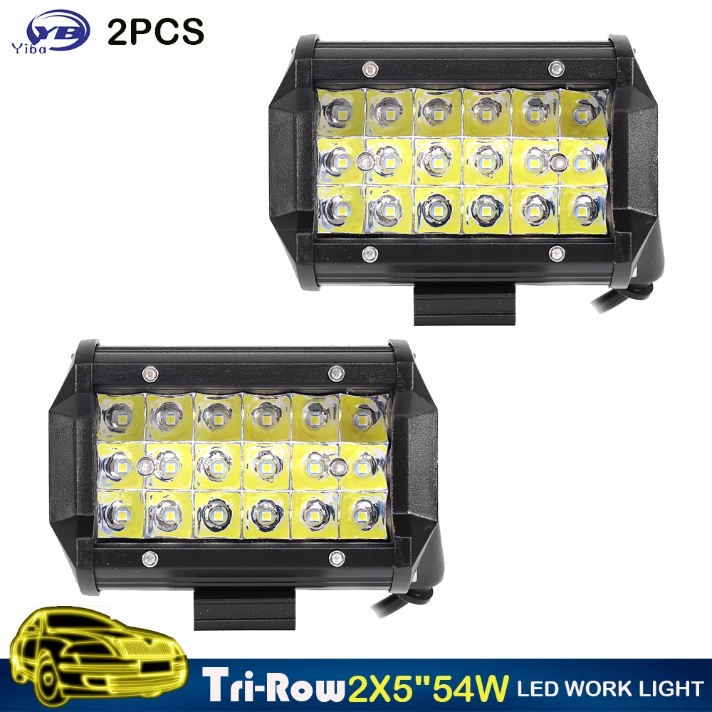 

YB Yiba 2pcs 5inch 54W 3-Row LED Work Light Car Driving Lamp Offroad Light Bar Combo For 4x4 Trucks Off-road Vehicles Led Lamp
