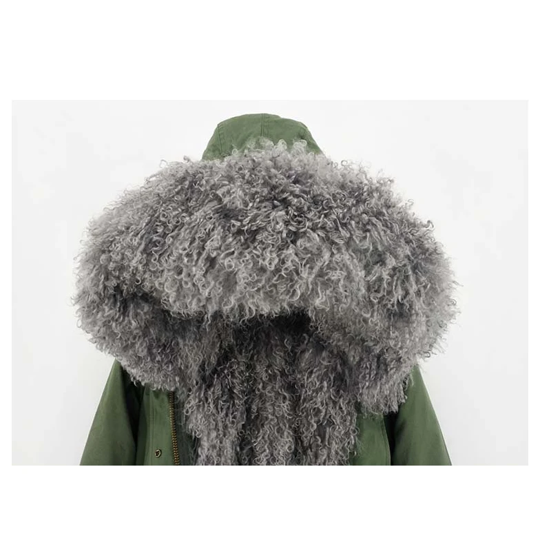 2018 women real fur parka lady natural mongolian fur lining big fur collar detachable streewear very keep warm