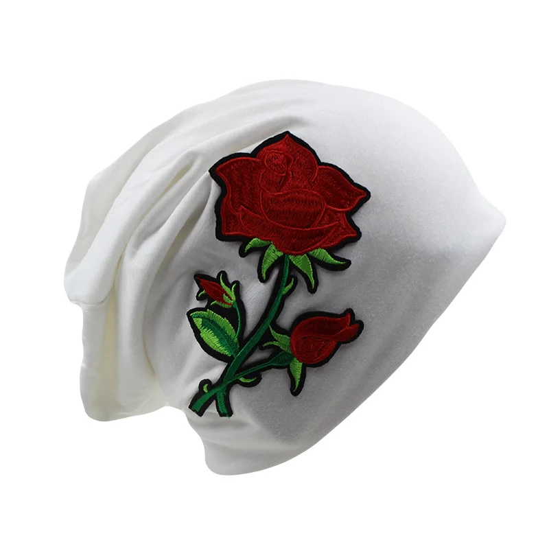 [Miaoxi] хорошая, женские шапочки, модная Цветочная Роза, шапка для девочки, Красивая весенняя зимняя шапочка, женские хлопковые шапочки - Цвет: Белый