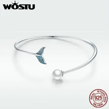 

WOSTU Friendship Bracelets 925 Sterling Silver Mermaid's Tear Pearls Bracelets Open Size For Women Fashion Silver Jewelry DXB123