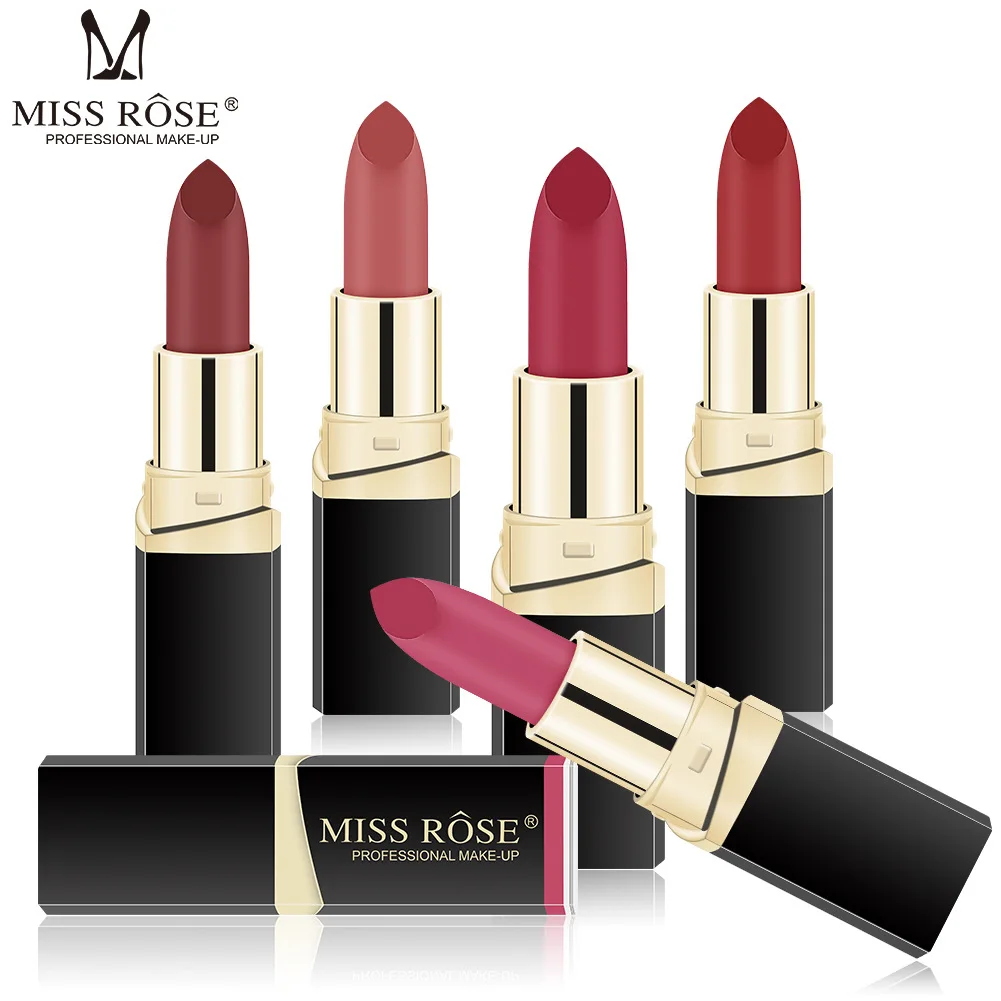 MISS ROSE Lipstick Matte Waterproof Make Up Long Lasting Lip Stick 42 Colors Easy To Wear Lipstick Lips Makeup Mate Lipstick