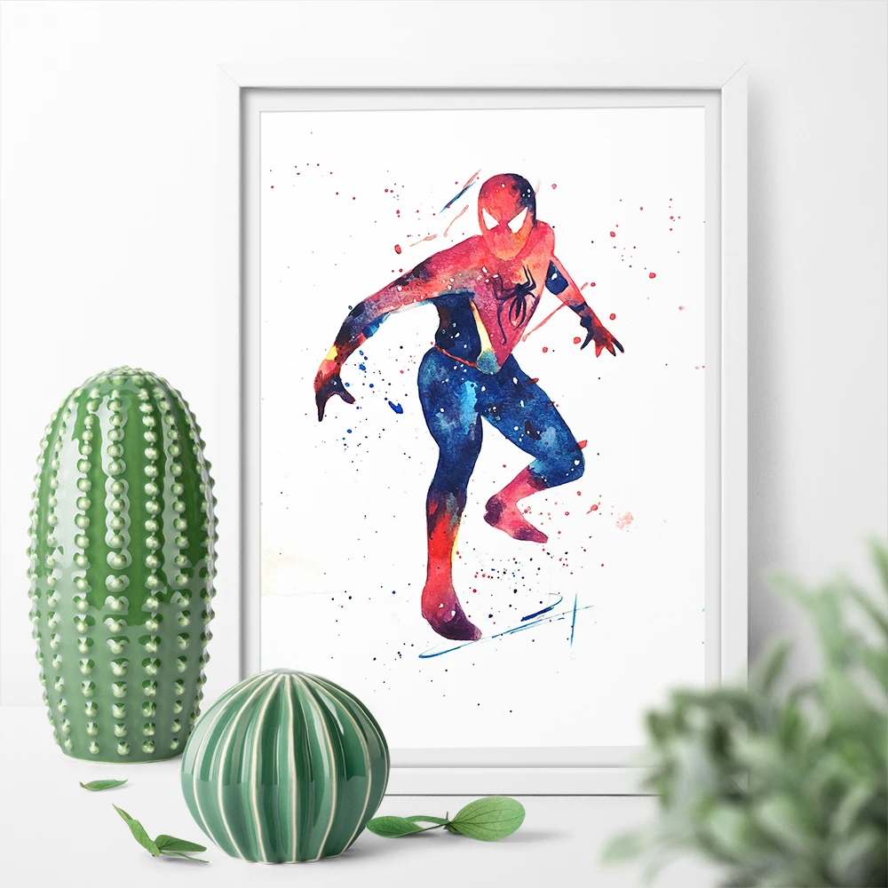 Best Art Print Wall Art Canvas Painting Spider Man Superhero Watercolor Print Poster Home Decor Picture Print For Bed Room No Frame