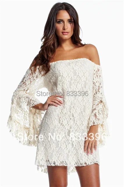 Dress 2017 Casual Women White Cream Lace Off The Shoulder Mini Dress 2017 Casual Women White Cream Lace Off The Shoulder Mini Ruffled Sleeves