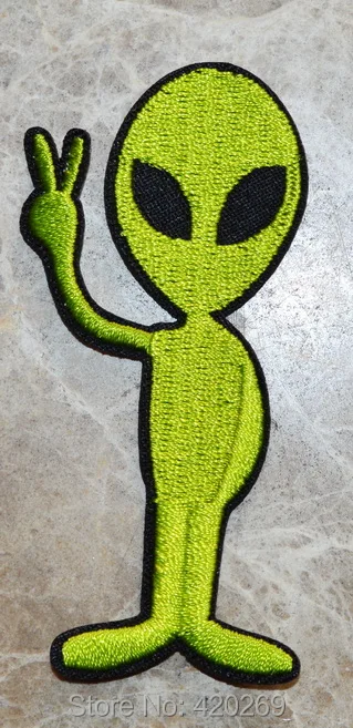 Горячая распродажа! ~ Зеленый UFO Alien зеленый рисунок знак победы гладить на патч