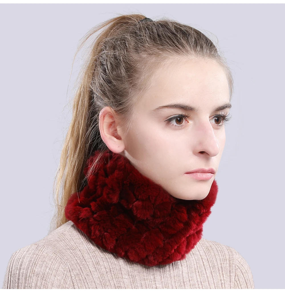 Women Real Fur Handmade Stretch Fur Scarf Knit Genuine Rex Rabbit Fur Headbands Girls Natural Fur Ring Cowl Snood Scarves Winter