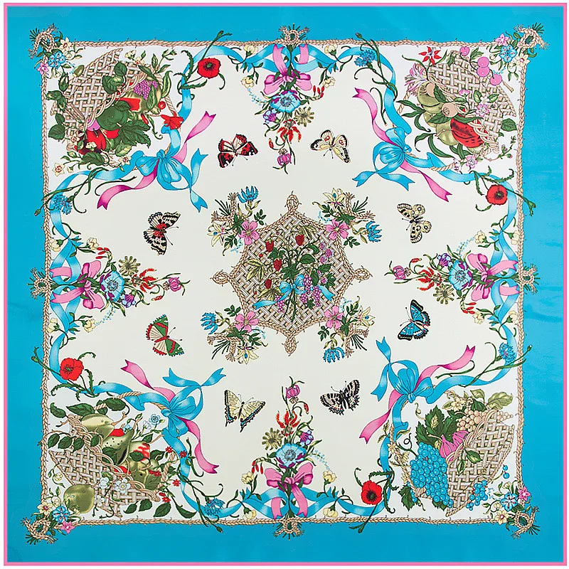 Бренд Бандана шаль твил шелковый шарф цветочный 130 см квадратные шарфы платок с принтом Женская повязка для головы хиджаб шарф и обертывания
