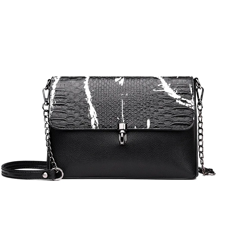 Fashion Women Leather Handbags Chain Design Black Pattern Crossbody Bags Ladies Messenger Bags ...