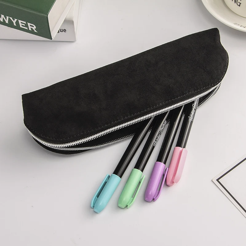Black Pencil Case Etui Simple Cosmetic Bag Stationery School Pencil