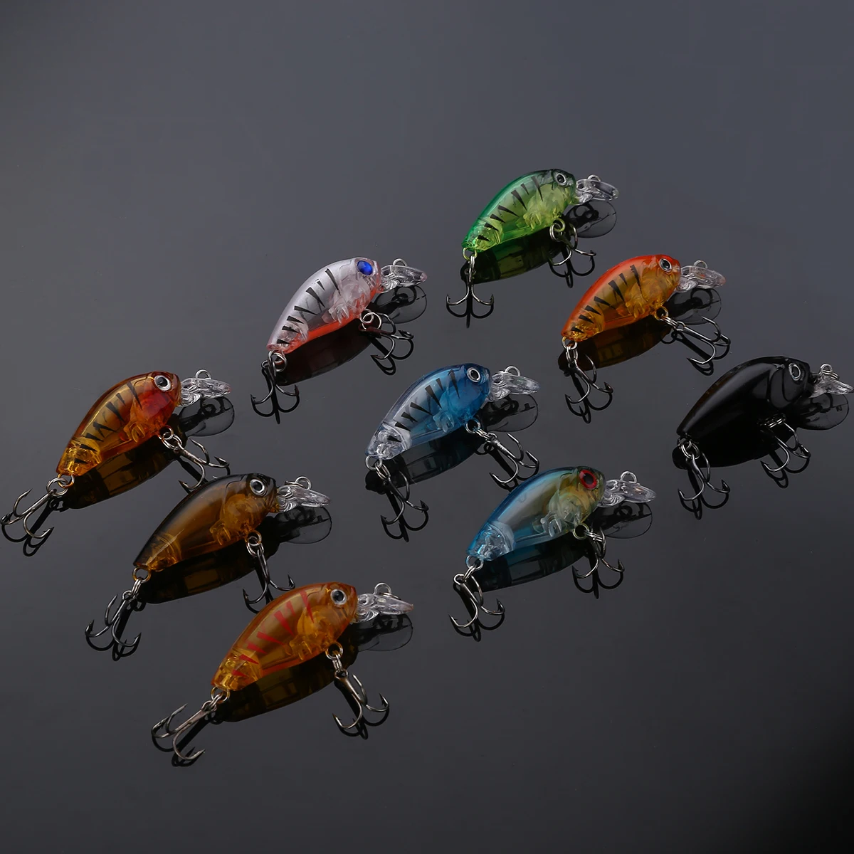 9Pcs/lot 4.5cm 4.g Plastic Fishing Lures Bass CrankBait 3D Eye Lures Hard Crank Bait Tackle Fishing Wobblers Bass With Hooks