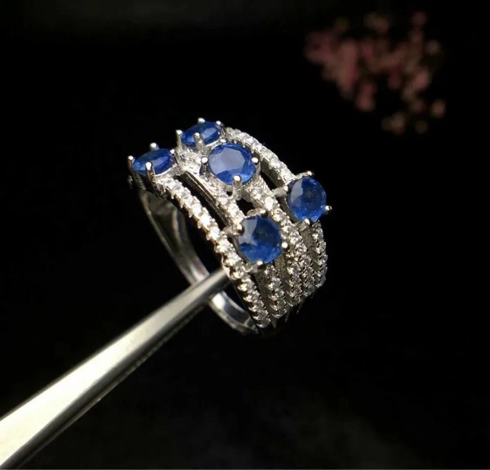 

shilovem 925 silver sterling natural Natural sapphire Rings fine Jewelry party trendy open wedding bands oval cj3.53.501agl