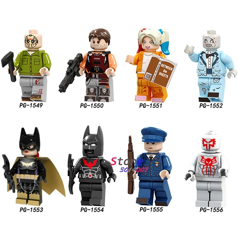 

Single Spiderman Black friday Headhunter Batman Killer Harley Quinn Joker Batgirl Figure brick building blocks toys for children