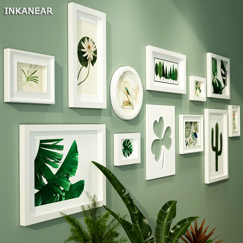 

Photo Frames Modern Love Leaf Pastoral Green Tree Office/Store/Home Wall Decoration Wood Painting Pictures Frame Set HF9304