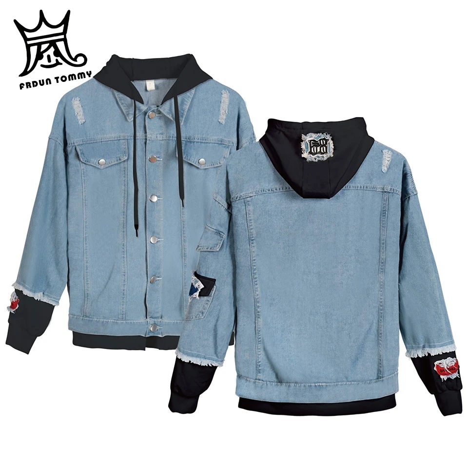 blue and black FRDUN, женская джинсовая куртка для девочек, куртка-бомбер, высокое качество, ковбойская джинсовая куртка для девочек, пальто, Chaqueta Hombre, одежда для мальчиков - Цвет: blue and black