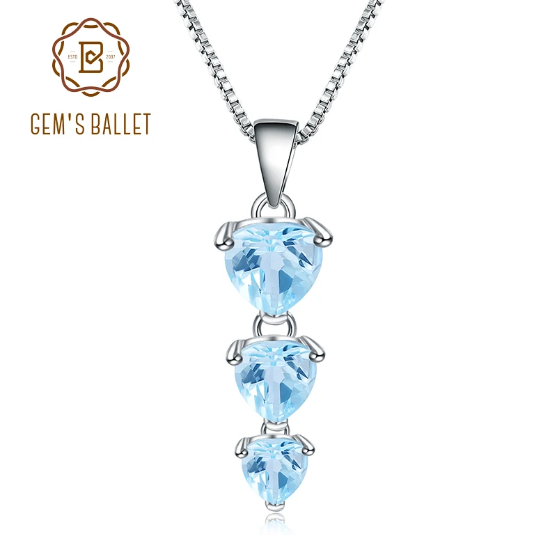 

GEM'S BALLET 3.09Ct Natural Sky Blue Topaz 925 Sterling Silver Gemstone Love Heart Pendant Necklace for Women Fine Jewelry